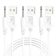 USB DC Charging Cable 2.5mm Barrel Jack 2.7FT 3 Pack for Massagers White