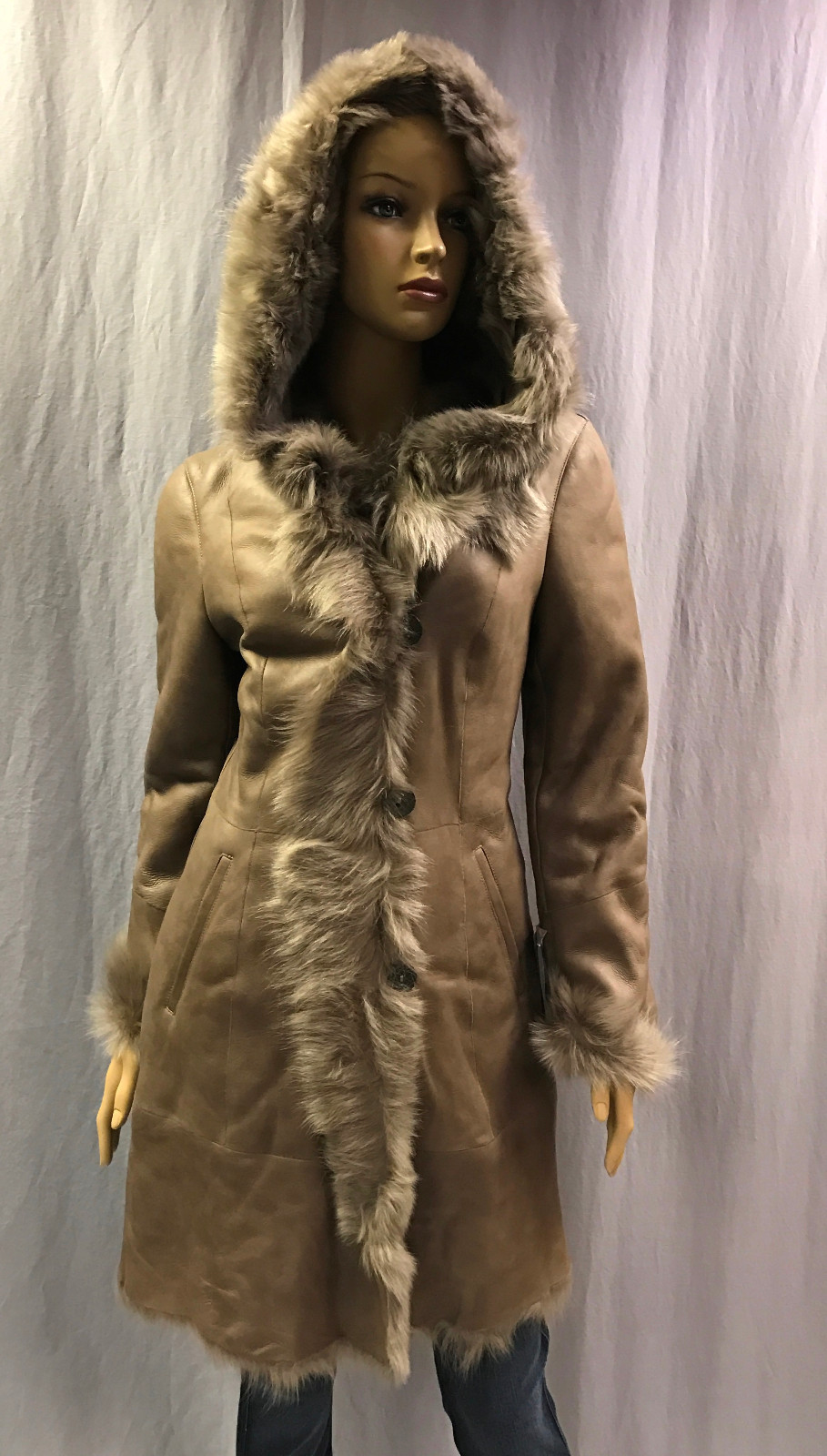 NEW PASHA VENETO GENUINE LAMB SKIN HOODED SHEARLING COAT SZ XS EXTRA SMALL EU 38 image 2