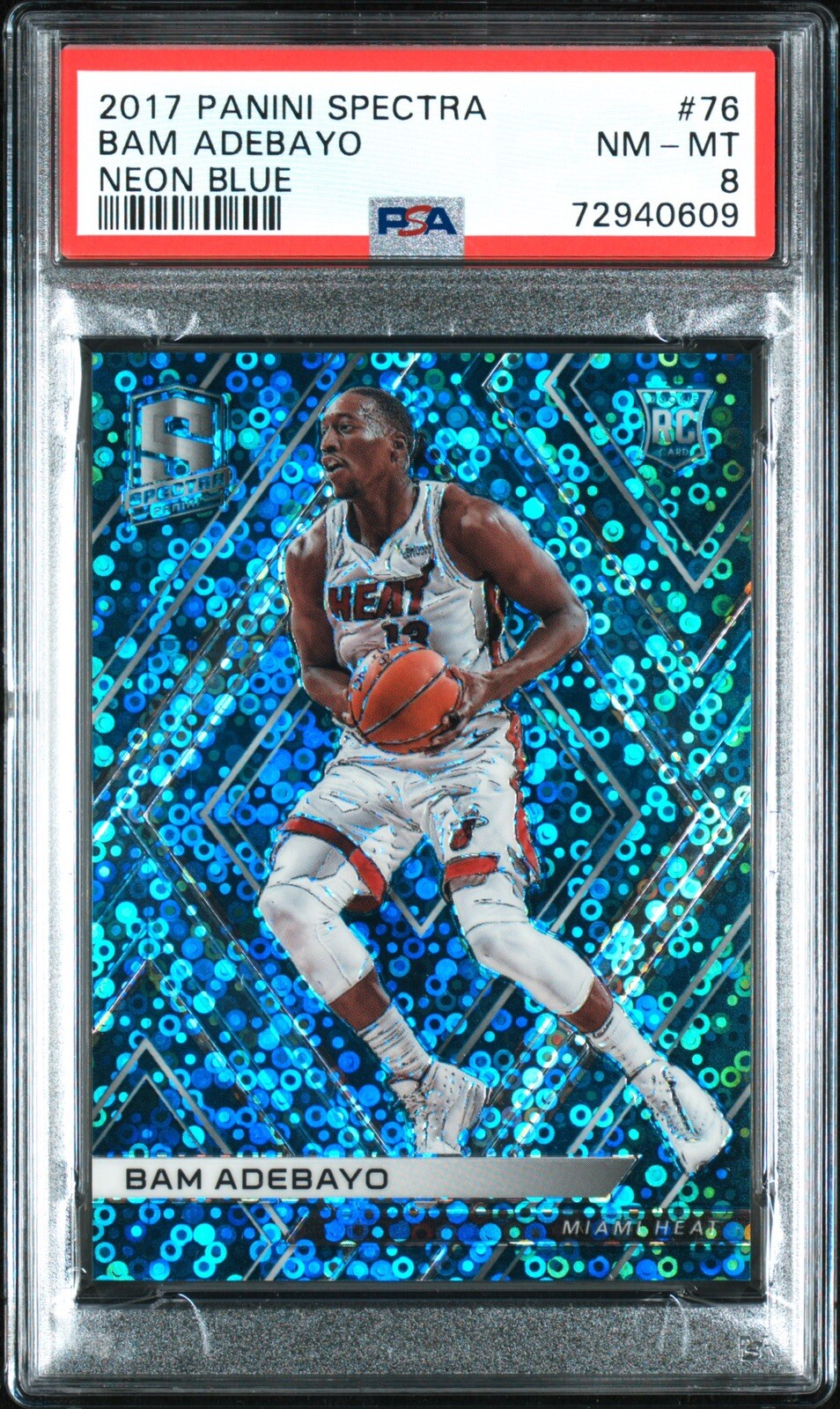 BAM ADEBAYO 2017-18 PANINI SPECTRA NEON BLUE RC ROOKIE HEAT /99 SP PSA 8