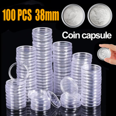 100Pack 38mm 1.50in Coin Holders Capsule Storage For Morgan Peace Ike Dollars US