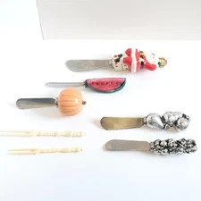 Set of 5 Condiment Spreader Cheese Knife Fruit Silver Tone Pear Jam Jelly Butter