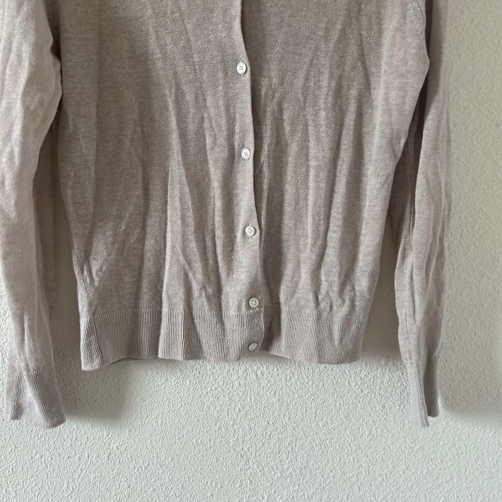 Women’s Beige 100% True Hemp Cardigan Sz Medium Button Minimalist Contemporary