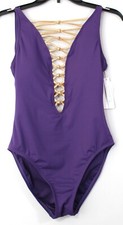 BLEU By Rod Beattie Knotted Lace Down One PC Swimsuit Size 4 Purple Retail 109