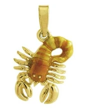 New 14k Yellow Gold Enameled Lobster Pendant 