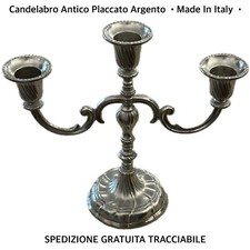 ANTICO CANDELABRO Con Tre Fuochi • Placcato Argento Made In Italy • Vintage