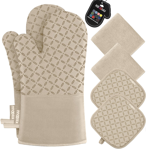 Oven Mitts and Pot Holders 6Pcs Set, Kitchen Oven Glove High Heat Resistant 500 - Picture 7 of 12