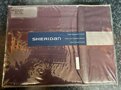 SHERIDAN superweiches Satin Streifen flaches Laken King Size aubergine NEU