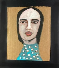 Original Woman Portrait Painting Naive Primitive Wall Art Polka Dots Miz Katie