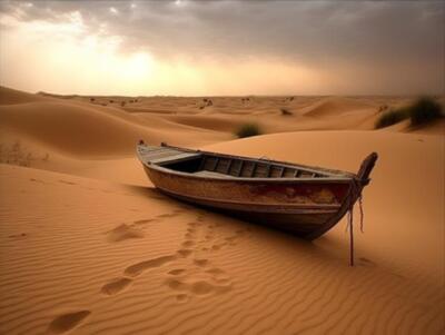 Wandbild: Fischerboot in der Sahara. 3D-Rendering-Illustration. (204653374)