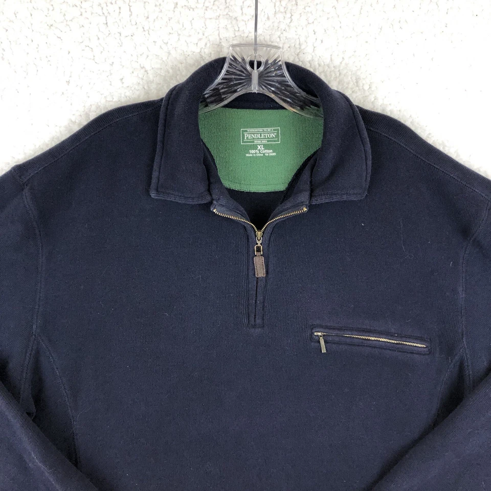 Pendleton 1/4 Zip Pullover Long Sleeve Sweater Men Size XL Navy Blue Cotton - Image 2 of 4