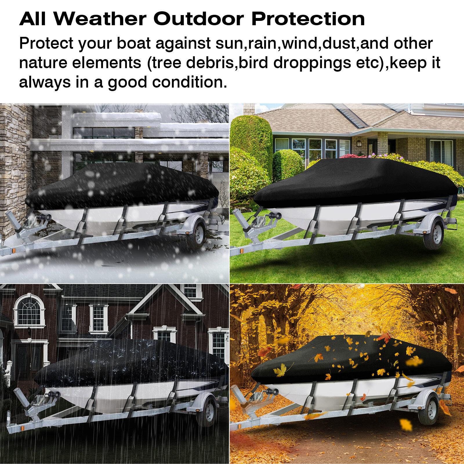 14FT 15FT 16FT Waterproof Heavy Duty Boat Cover Fit for V-Hull Tri-Hull Runabout