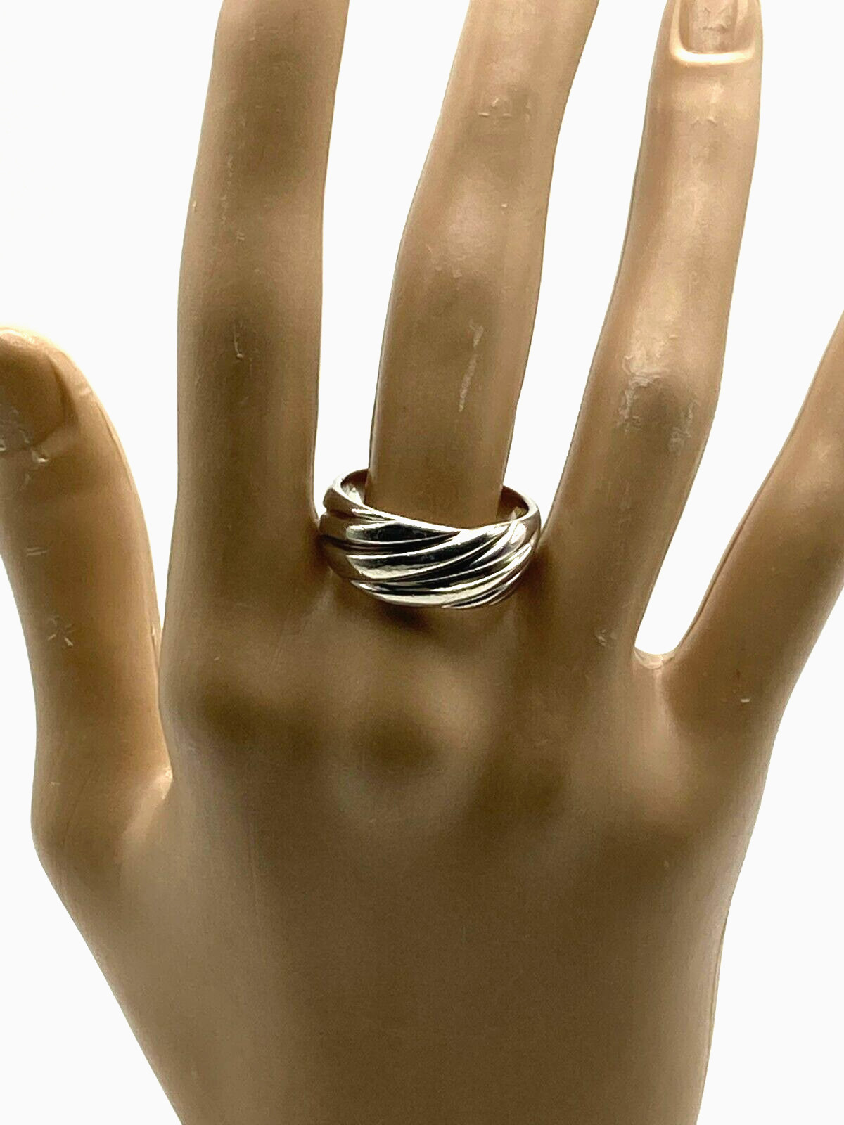 Sterling Silver Solid 925 Dome Style Ring with Fl… - image 2