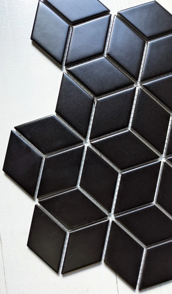 Cubo de mosaico de porcelana de diamante negro mate de 100 hojas para azulejos de pared y piso Foto 3 de 4