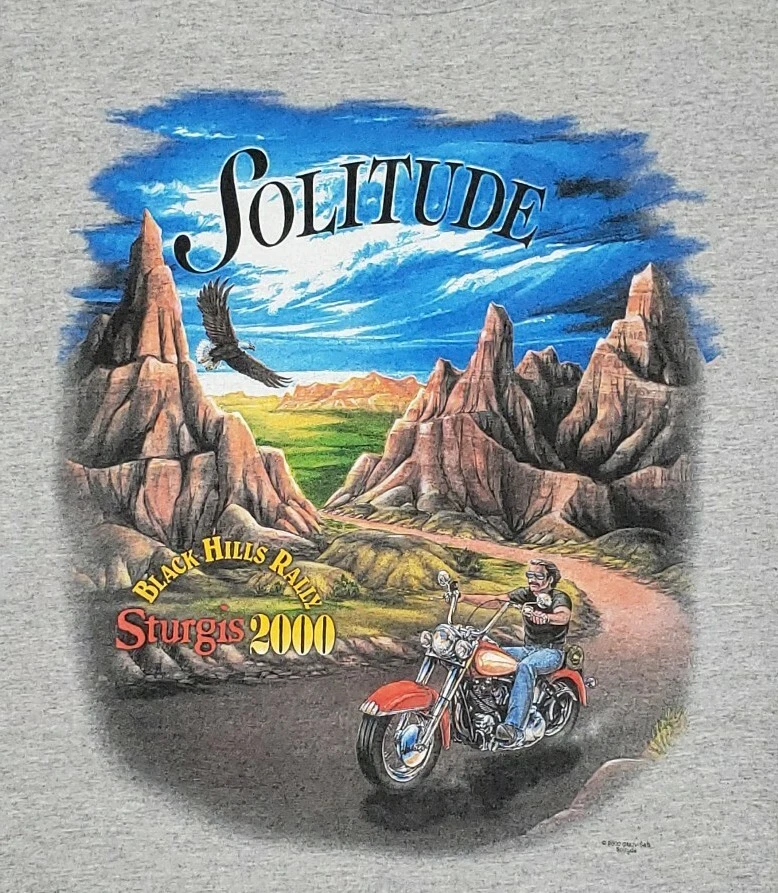 Винтажная мужская футболка Sturgis 2000 Solitude Black Hills Motorcycle Rally XL серая - Изображение 4 из 4