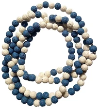 Lava Stone, Bead Strand or Pullover Necklace, 8 mm, 175 Pieces, Blue, White, 44"