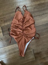 Zaful Women One Pieces Swimsuit V Neck Spaghetti Strap Cinched Tummy Control