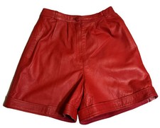 80s Leather Tone Red Leather Shorts Soft Lined flaws On Back W-28 Sz Small