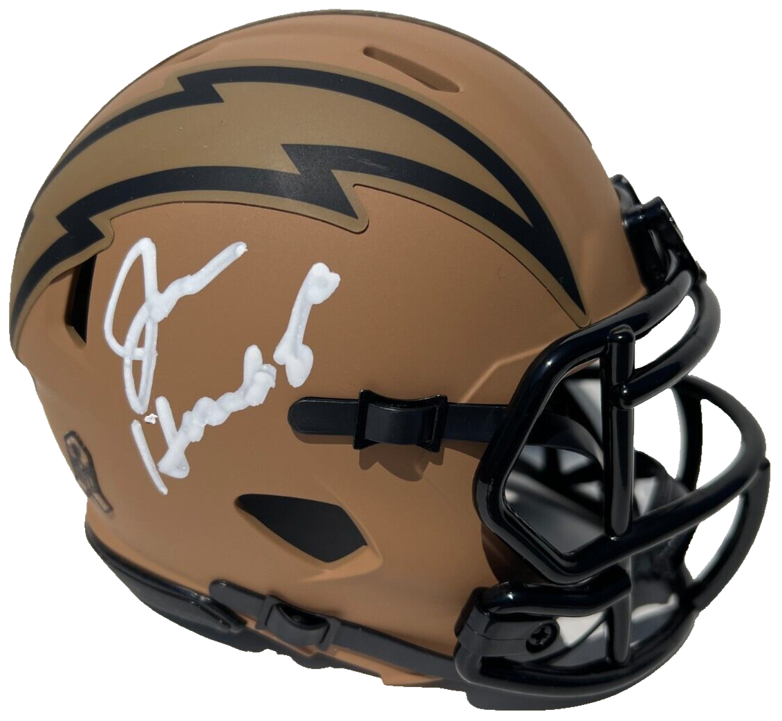 Jim Harbaugh Autographed Signed Chargers Salute To Service Football Mini Helmet JSA 