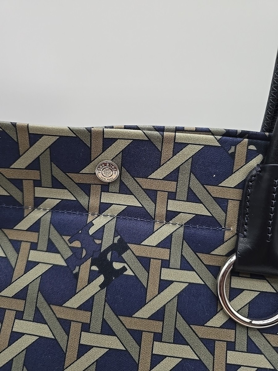 NWT Tory Burch Navy Canvas Basketweave Tote Bag With Dustbag | eBay