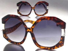 OVERSIZE EXAGGERATED Vintage Retro Style SUNGLASSES X-Large Funky Tortoise Frame