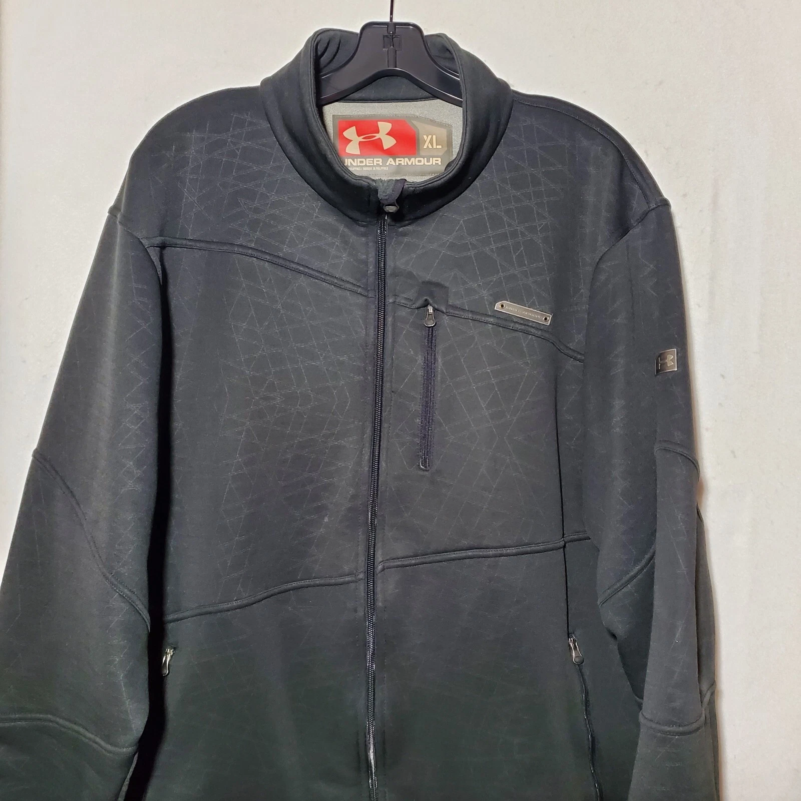 Giacca UNDER ARMOUR Uomo XL Black Track Zip Intera COLDGEAR Pile Foderate Tasche