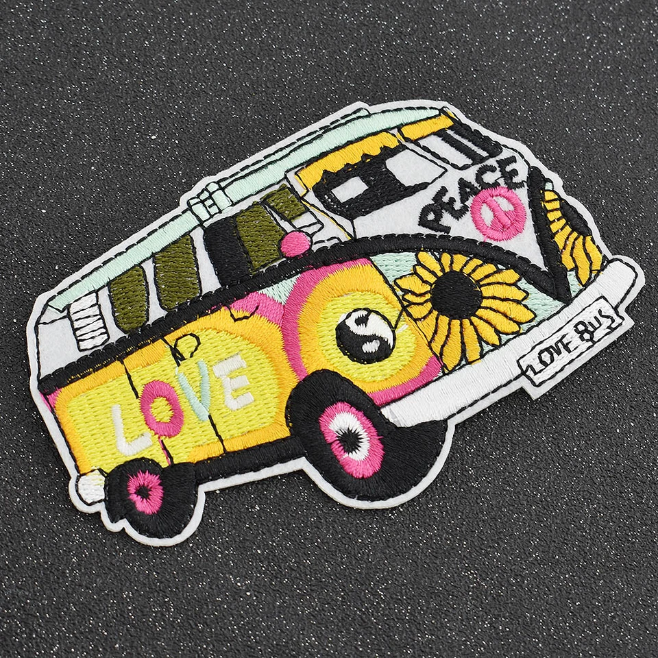 Hippie Love Peace Bus Coloured Sew Iron on Patch Badge Embroidery DIY Appliques - Image 2 of 4