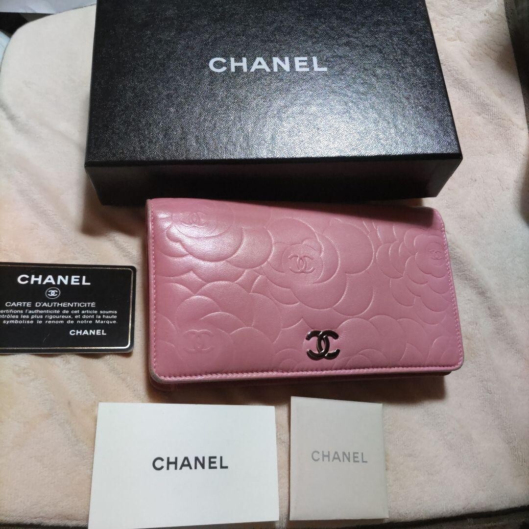 Auth Chanel Camellia Bifold Long Wallet Pink Lambskin Leather CoCo