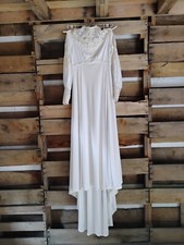Vintage Ivory Prairie Bohemian Puff Sleeve Lace Bridal Gown Wedding Dress S 12
