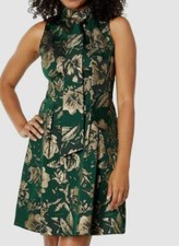 Vince Camuto Women's Green Metallic Jacquard Fit & Flare Dress Size 4