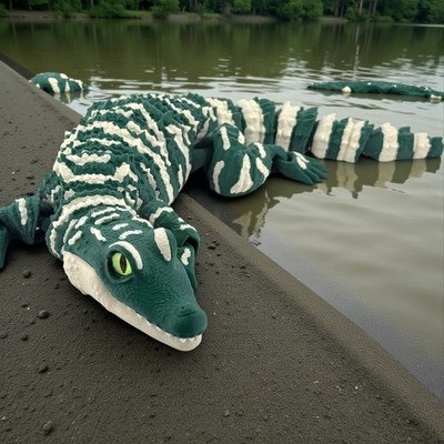 3D Printed Baby Alligator with Realistic Glass Eyes   Dark Green Variant (13