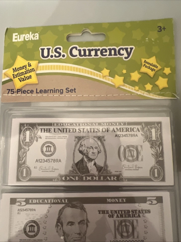 Monedas y billetes educativos de dinero ficticio moneda de EE. UU. (75 billetes y 101 monedas) 3+ NUEVO Foto 2 de 4