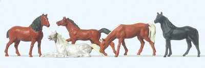 Preiser 14150 Spur HO/OO - Pferde (5) Standard Figuren Set NEU
