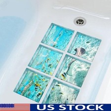 Non-Slip Bathtub Stickers PVC Ocean Theme Shower Mats Waterproof Adhesive New
