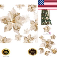 24 Pieces Christmas Artificial Glitter Poinsettia Flowers Xmas Flowers Weddin...