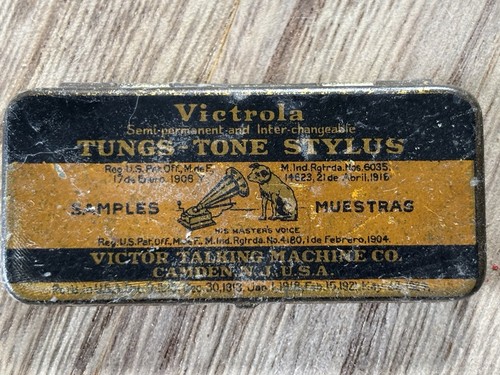 Vintage Victrola Phonograph Tungs-Tone Stylus Tin w 2 Needles Victor Talking Mac