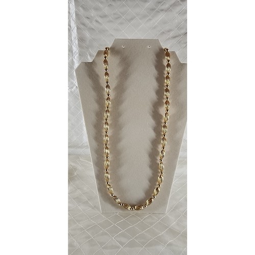 Vintage Signed Napier Gold Tone Ribbed Bead Necklace 24" Textured Oval Beads