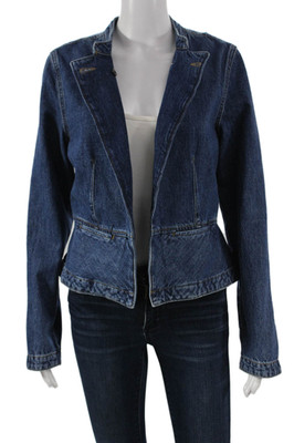Derek Lam Womens Basic Jacket Blue Cotton Button Long Sleeve Size M