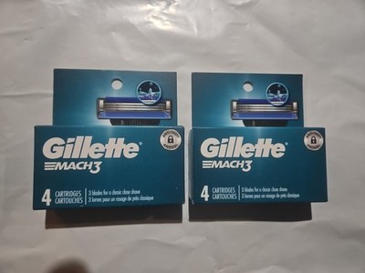 2 Gillette Mach3 Men's 4 Ct Razor Refill Cartridges 8 Total Cartridges Free S&H 