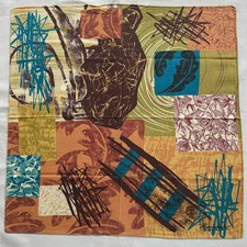 Handkerchief Vintage Brown Yellow Cotton Abstract Painting Art Pattern Hanky 17"