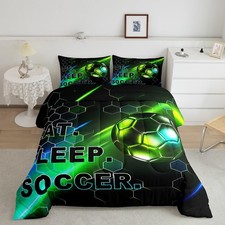 Soccer Comforter Set for Boys Queen Size Football Comforter Girls Soccer Room...
