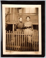 Vtg B&W Snapshot Two Women Porch Scene Dresses 1900s