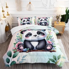 Kawaii Black White Panda Comforter 3Pcs Twin Tie Dye Wild Animal Flower Bear ...