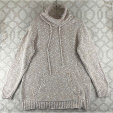 L.L. Bean Cotton Funnel Neck Women L Beige Marled Knit Sweater 505003