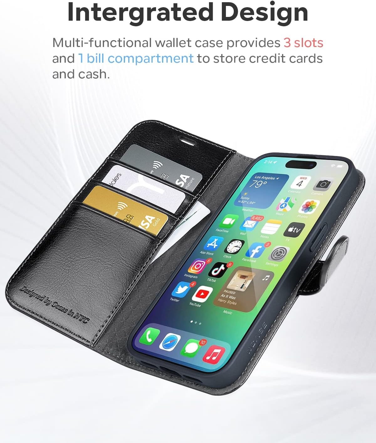 OCASE iPhone 14 Pro Max Wallet Case Black PU Leather Card Holder Kickstand RFID image 8