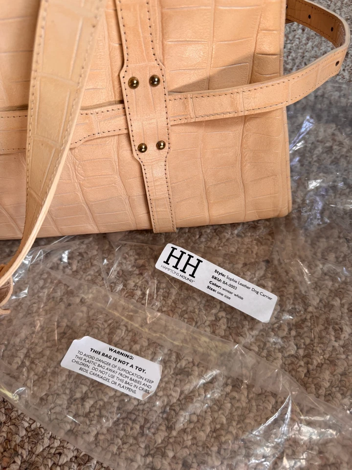 Cartera porta mascotas porta perros cuero beige bolso de mano Hamptons Hound 18x11x8" Foto 2 de 4