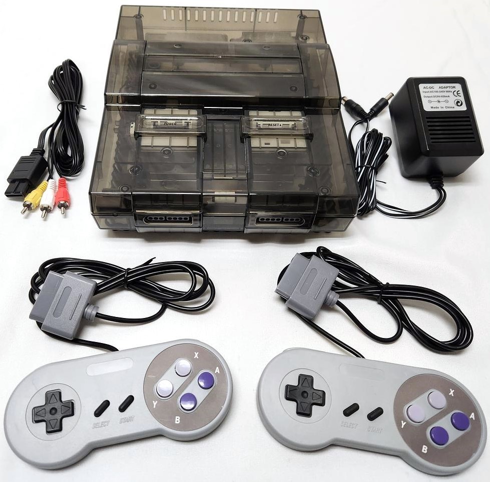 SNES Super Nintendo Entertainment System Translucent SMOKE BLACK Console Bundle