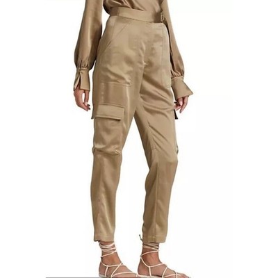 Jonathan Simkhai Carolina Satin Cargo Pant in Nutmeg. Size 4. *Small Flaw*