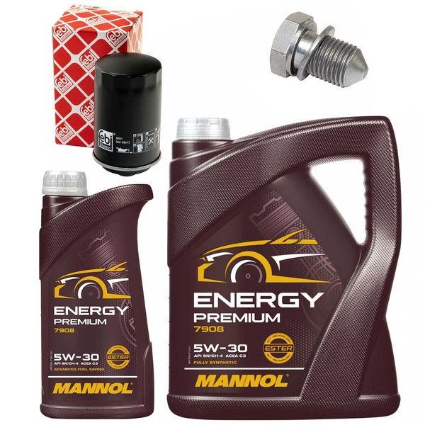 MotoröL Filter Set Mannol 5W-30 API SN 6 Liter + Schraube FüR VW Transporter VI-image
