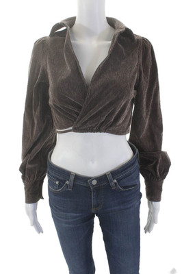En Saison Womens Long Sleeved Collared Ribbed Tied Wrap Top Brown Size XS