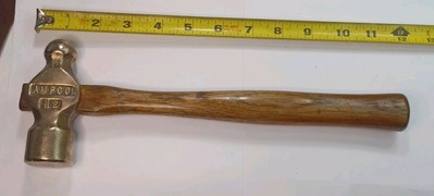 Vintage AMPCO Bronze H-2 Non-Sparking Ball Peen Hammer W/ Wood Handle, U.S.A.